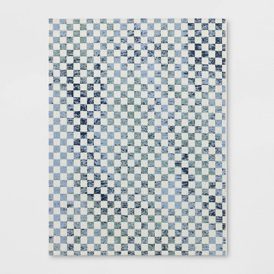 5'3"x7' Variegated Checkers Outdoor Area Rug Blue - Threshold™