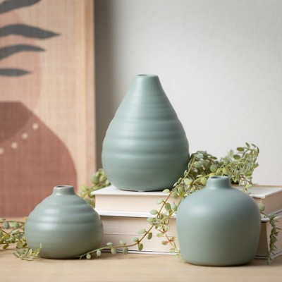 Sage Matte Ceramic Bud Vase Trio Set - Modern Home Accent