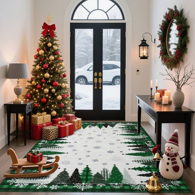 Christmas Area Rugs Washable Xmas Decorative Floor Mats
