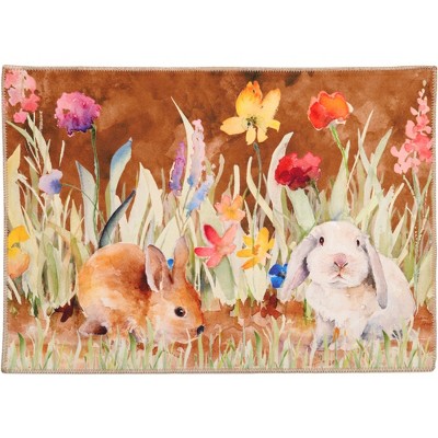 Olivia's Home Springtime Bunnies Doormat – 22" x 32" Indoor Mat with Easter Bunny Design for Seasonal Entryway Decor
