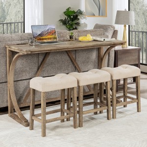 LOVSON 4-Piece Bar Table Set with Power Outlet, Dining Table and 3 Upholstered Stools for Living Room, Dining Room and Game Room,Brown - 1 of 4