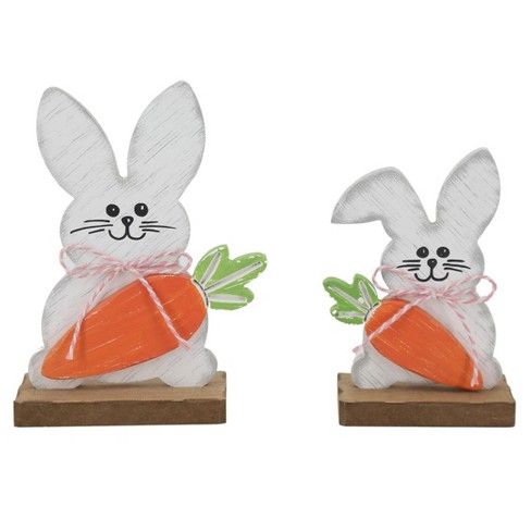 Transpac Wood Easter Bunny w/Carrot Set of 2 Home Decorations Easter - image 1 of 1