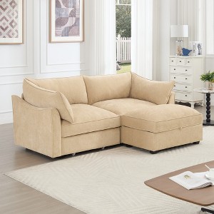 2 Seater Sofa with Ottoman and Storage Drawers,Chenille Sectional Sofa Couch with Seat,Living Room Sofa with Pull Out Storage for Small Space-Koiai - 1 of 4