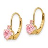 Black Bow Jewelry Kids Pink Cubic Zirconia Heart Lever Back Earrings in 14k Yellow Gold - 2 of 4