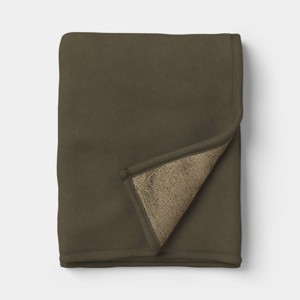 Oversized Chenille Throw Blanket with Faux Shearling Reverse Green