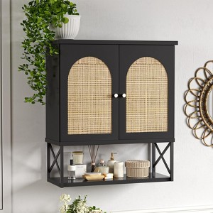 Boho Wall Mounted Storage Cabinet with Double Doors & Adjustable Shelves - 1 of 4