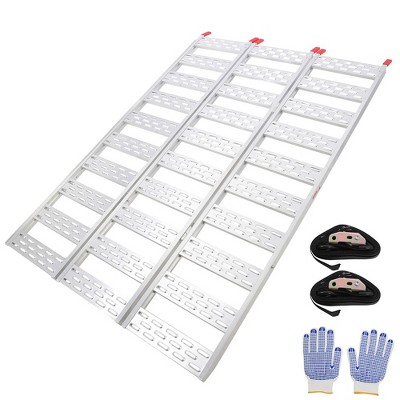 Aluminum Tri-Fold Ramp with Treads, 1500 lbs Vehicle Loading Ramp, 76" L x 50" W