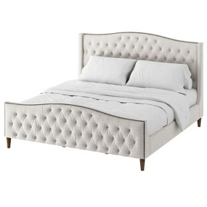 Dietrich Tufted Upholstered Bed with Headboard and Footboard | ARTFUL LIVING DESIGN-KING-IVORY - 1 of 4