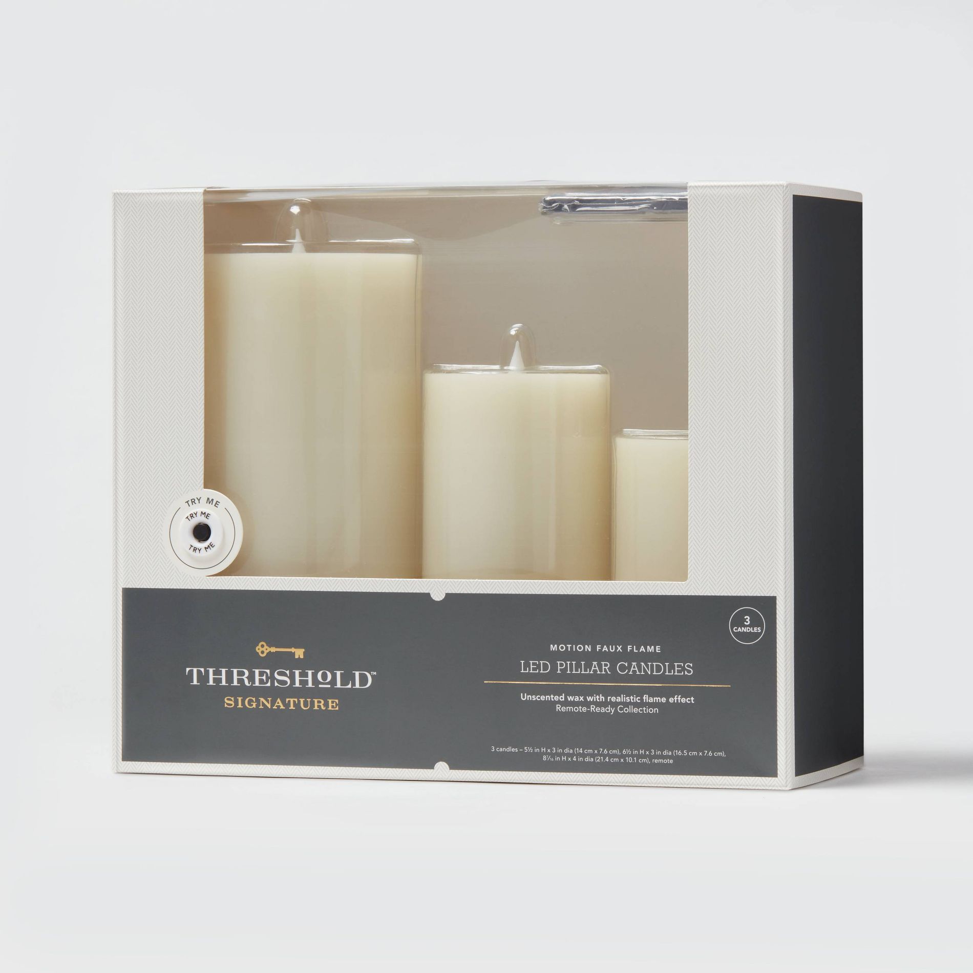 3pk LED Candles Cream - Threshold™: Paraffin Wax, Pillar Style, Indoor/Outdoor Use, Requires AA Batteries