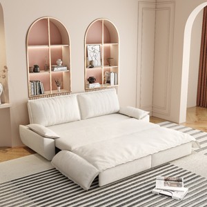 Queen Size Velvet Pull Out Sofa Bed, 3-in-1 Convertible Sleeper Sofa Bed with Armrest, Space-Saving Loveseat Bed with Iron Frame-Baofuwish - 1 of 4