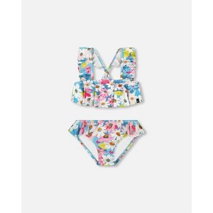 Deux par Deux Girl Printed Two-Piece Swimsuit with Frills White, Pink, and Green Flowers - 11-12 Years - 1 of 4