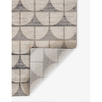 Geometric Charcoal and Cream Polyester Rectangular Area Rug