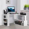 Aghana Digitals 360° Rotating L-Shaped Home Office Desk with Storage Shelves, White Wood Grain - 2 of 4
