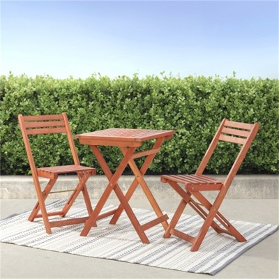SKRAN Outdoor Balcony Wooden Bistro Set, 3 Piece Eucalyptus Foldable Patio Set for Patio, Garden and Outdoor Use (Red Brown)