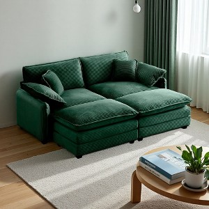 81" Corduroy Modular Sectional Sofa Bed with 2 Ottomans - 1 of 4