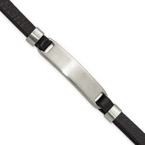 Black Bow Jewelry Stainless Steel Black or Brown Leather Adjustable I.D. Bracelet, 8 In - 1 of 4