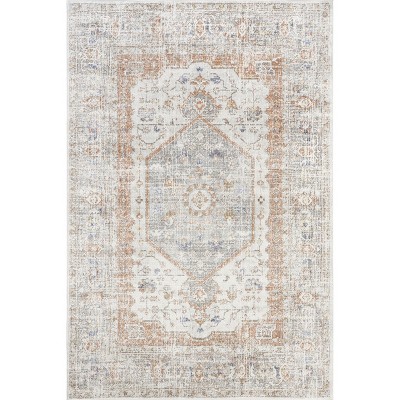 Elegant Vintage Floral Gray 9' x 12' Synthetic Area Rug