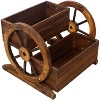 Okak Raised Garden Bed with Wood Wagon Shape, Decorative Outdoor Planter with 2 Boxes and Wheels, Planter Box for Backyard, Garden, Patio, Brown - 3 of 4