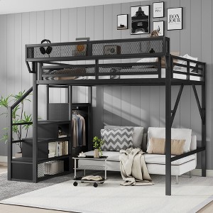 Queen Size Loft Bed with Stairs and Storage Shelves - 1 of 4