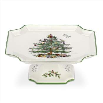 Spode Christmas Tree Footed Square 10-Inch Cake Plate - 10 Inch