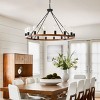 BAOURE 40in 16 Lights Wood Wagon Wheel Chandelier Farmhouse Black Rustic Pendant Light for High Ceilings Entryway Foyer Dining Room Living Room - 3 of 4