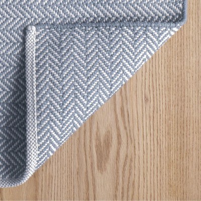 Swedish Blue Herringbone Handwoven Cotton 2&#039; x 3&#039; Area Rug