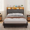 Full Size Bed Headboard with Wood Bookcase, Charging Station, LED Light, Adjustable Height, Rustic Brown and Black - 2 of 4
