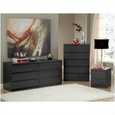 Black Woodgrain Vertical 5-Drawer Chest with Extra Deep Drawer