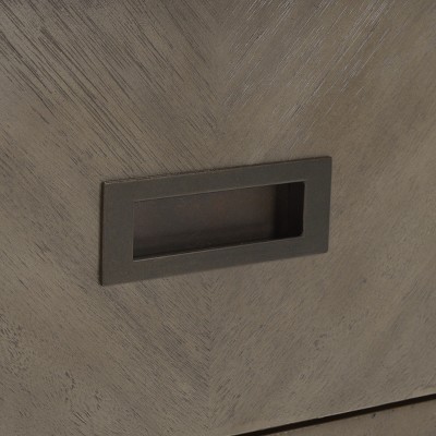 Light Grey 2-Drawer Mid-Century Nightstand with Bronze Handles