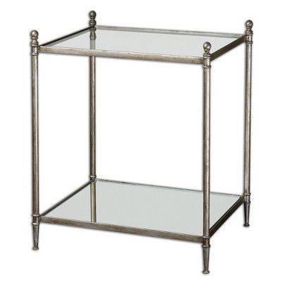 Uttermost Gannon Silver Leaf End Table with Glass & Mirror Shelves