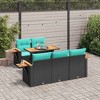 vidaXL Patio Sofa Set with Cushions Seat Sections 6 Piece Poly Rattan Acacia - Black - 2 of 4
