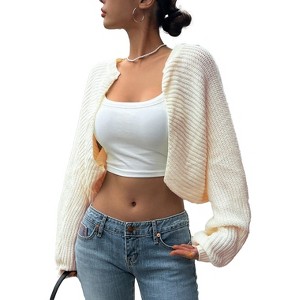Women's Cardigan Shrugs Long Sleeve Knitted Cropped Bolero Open Front Casual Elegant Cardigans - 1 of 1
