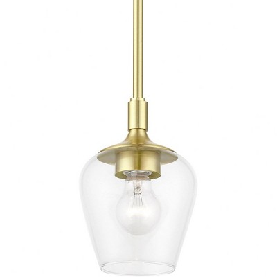 Elegant Transitional Satin Brass 1-Light Pendant with Clear Glass Shade