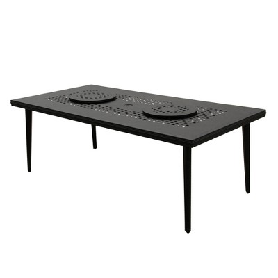 84&#34; Modern Mesh Aluminum Patio Rectangle Dining Table with Lazy Susans: Weather-Resistant - Oakland Living