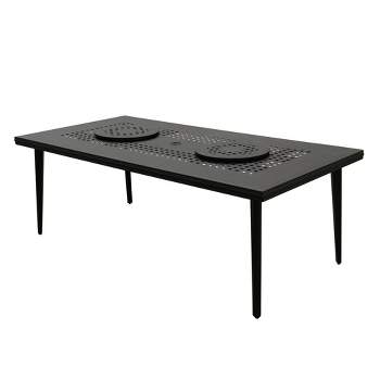 84" Modern Mesh Aluminum Rectangle Patio Dining Table with Two Lazy Susans - Black - Oakland Living