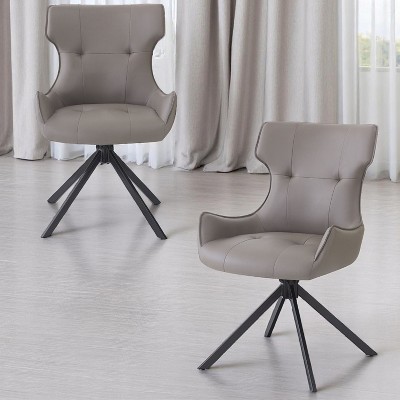 SKRAN Swivel Dining Chairs Set of 2, PU Leather Mid Century Modern Chairs, Upholstered Dining Chair with Metal Legs, for Home Kitchen