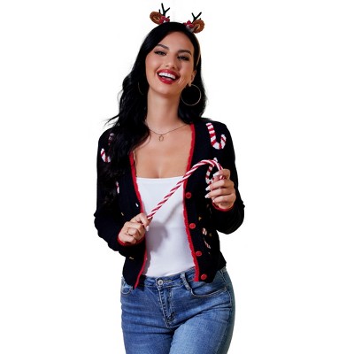 Coolmee Cropped Cardigan Sweaters for Women Cute Xmas V Neck Button Down Open Front Knit Coat Outwear