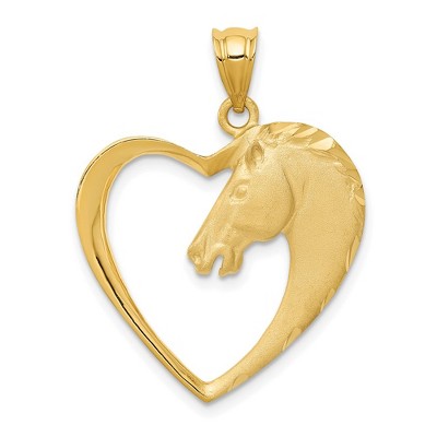 Black Bow Jewelry 14k Yellow Gold Horse Head and Heart Pendant, 22mm