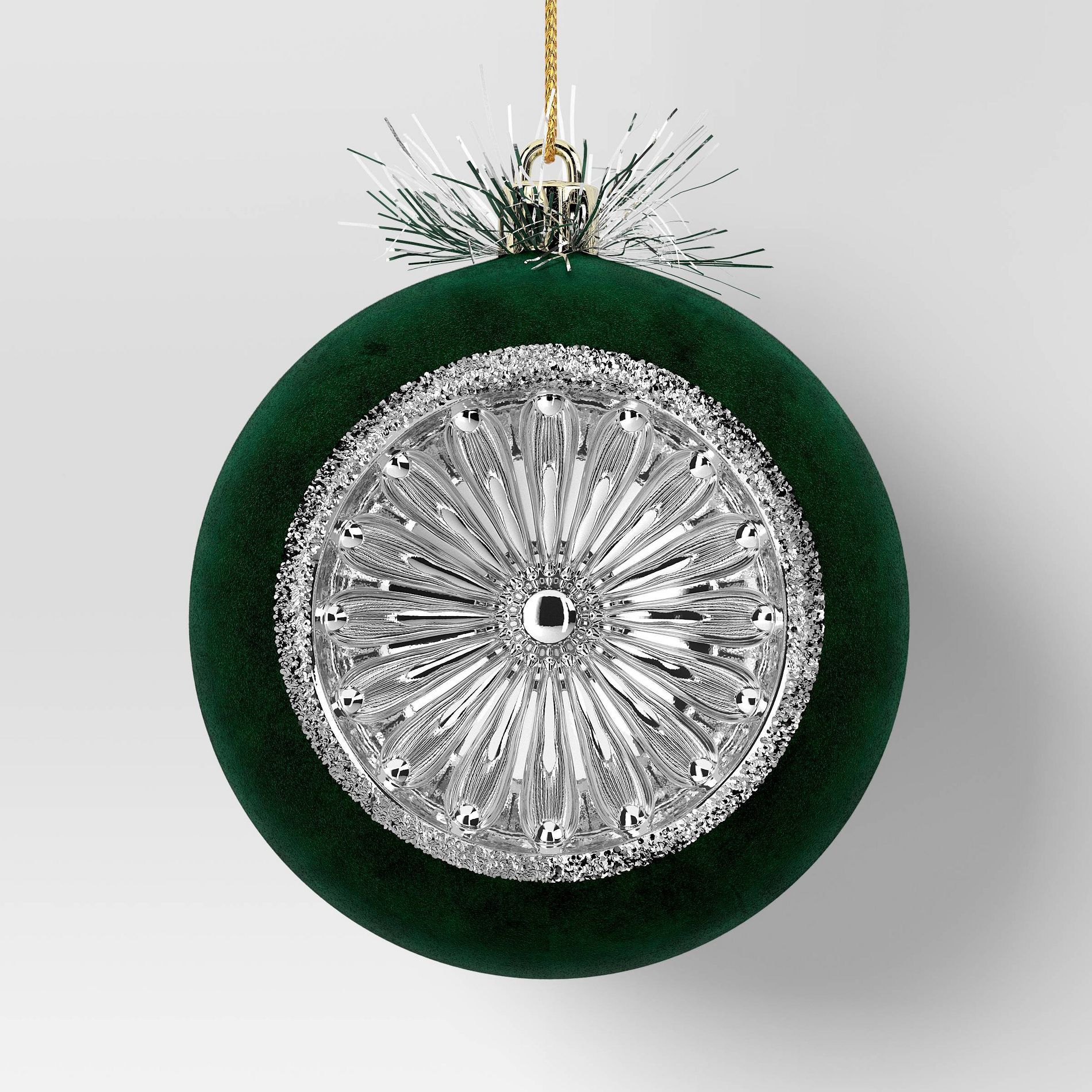 Christmas Flocking Ornament with Reflector Dark Green - Wondershop™