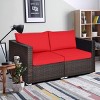 Tangkula 4PCS Rattan Corner Sofa Set Patio Outdoor Furniture Set w/ Red Cushions - 4 of 4