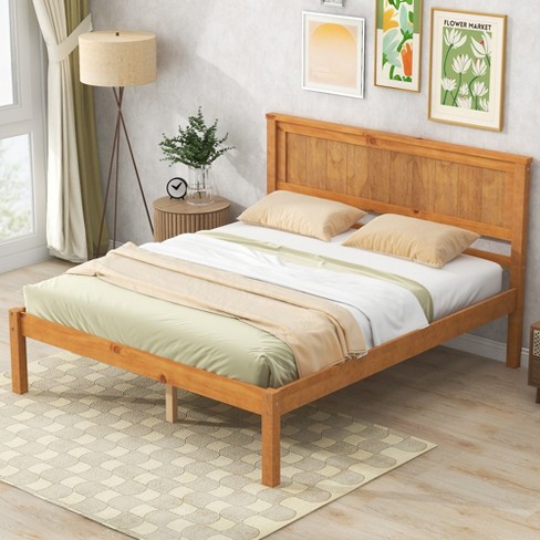 Full Size Wood Platform Bed Frame With Headboard 4w Oak modernluxe Target