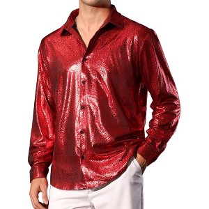 Lars Amadeus Men's Button Down Party Glitter Costume Shiny Leopard Printed Shirts - 1 of 4