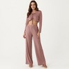 Anna-Kaci Lounge Women's Long Sleeve Pajama Set with Tie Front Cropped Top and Relaxed Fit High Waist Full-Length Lounge Pants - 2 of 4