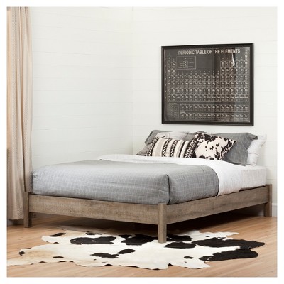 Weathered Oak Queen Platform Bed with Upholstered Headboard
