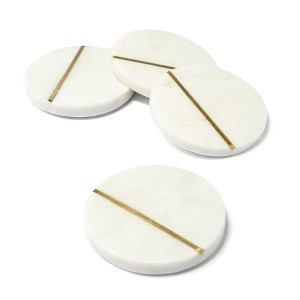 Lexi Home Marble Collection 4 Pc. Round Coasters - Brass Inlay - 1 of 4