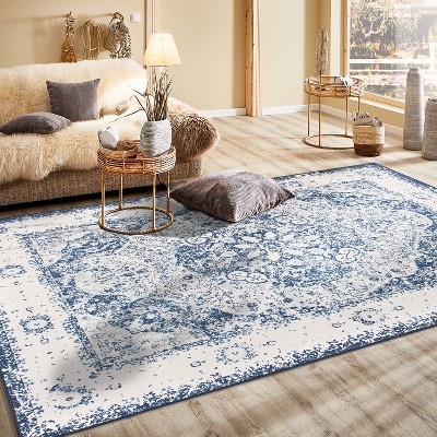 Bohemian Blue Distressed Medallion 8' x 10' Synthetic Area Rug