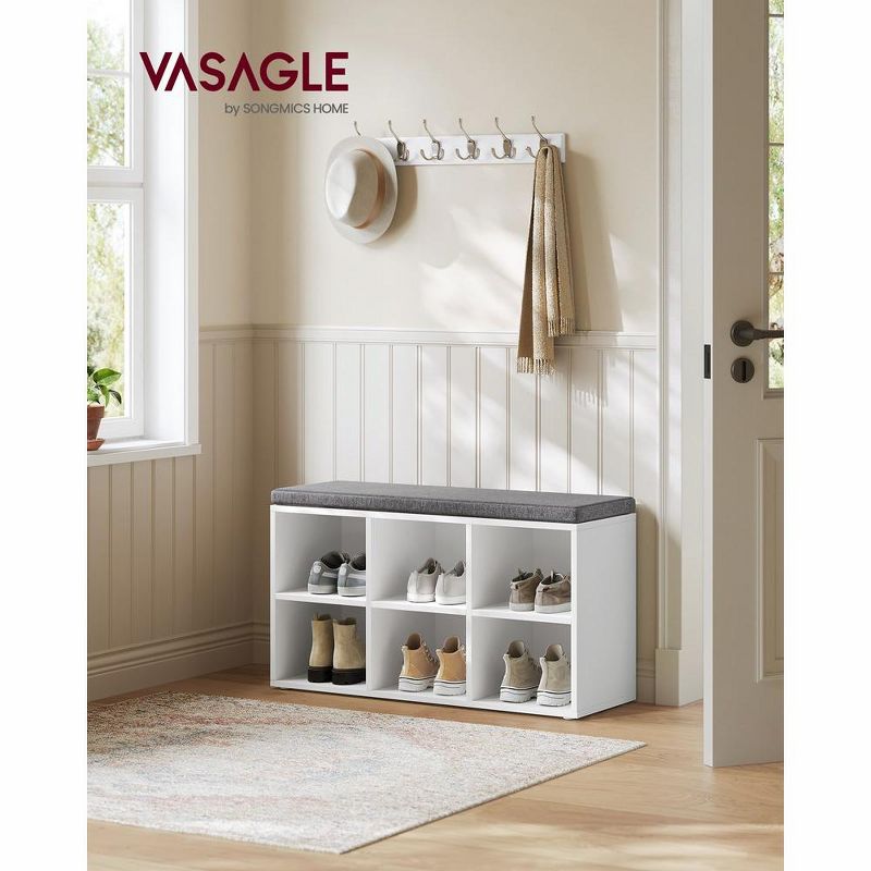 VASAGLE Shoe Bench, Shoe Storage Organizer with 6 Compartments and 3 Adjustable Shelves Cushioned Seat for  Entryway, 2 of 8