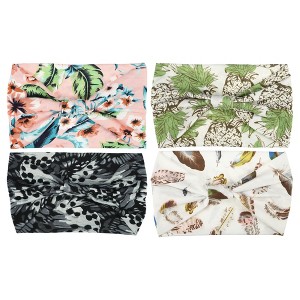 Unique Bargains Women's Printed Wide-side Knotted Headwrap Black Gray Pink Green White 4 Pcs - 1 of 4