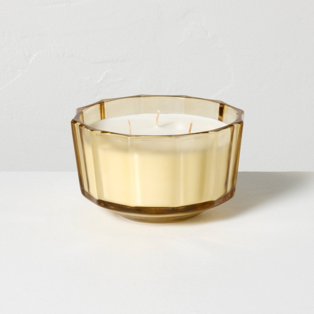 3 Wick Medium Colored Glass Faceted Sandalwood and Terracotta Jar Candle 12oz - Hearth & Hand™ with Magnolia