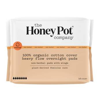 The Honey Pot Company, Non-Herbal Overnight Heavy Flow Pads, Organic Cotton Cover - 16ct